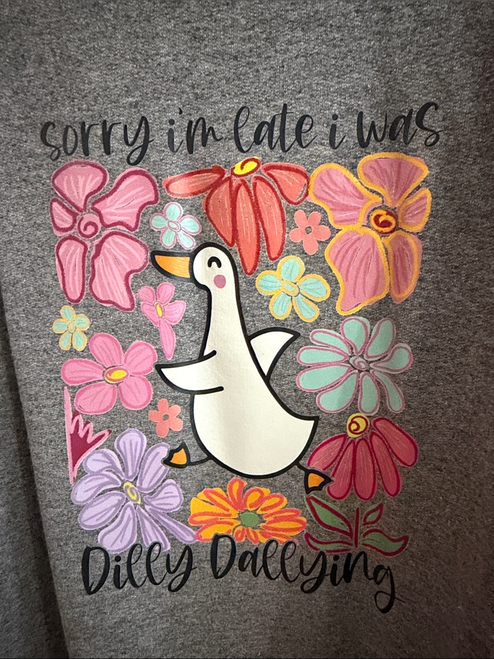 Gildan Gray Crewneck Sweatshirt with Colorful Floral Goose Graphic - Picture 2 of 3